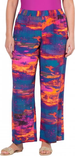 Ulla Popken Abstract Sunset Elastic Waist Palazzo Pants Orange - Jeansy & Spodnie w Dużych Rozmiarach – Plus Size - 