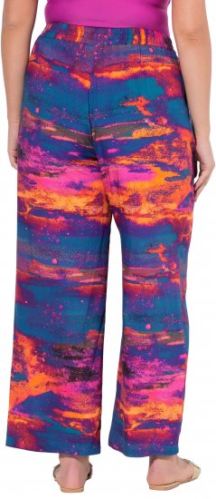Ulla Popken Abstract Sunset Elastic Waist Palazzo Pants Orange - Jeansy & Spodnie w Dużych Rozmiarach – Plus Size - 