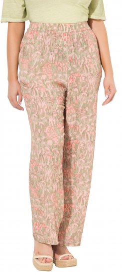 Ulla Popken Safari Print Elastic Waist Pants Green - Jeansy & Spodnie w Dużych Rozmiarach – Plus Size - 