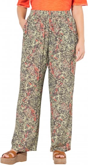 Ulla Popken Crocodile Print Elastic Waist Pants Olive Grey - Jeansy & Spodnie w Dużych Rozmiarach – Plus Size - 