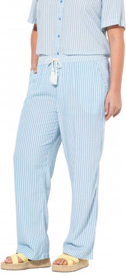 Ulla Popken Seersucker Elastic Waist Pants Blue - Jeansy & Spodnie w Dużych Rozmiarach – Plus Size - 