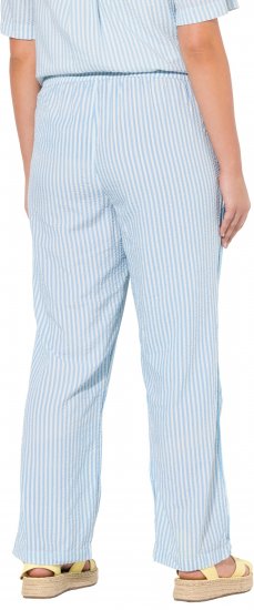 Ulla Popken Seersucker Elastic Waist Pants Blue - Jeansy & Spodnie w Dużych Rozmiarach – Plus Size - 