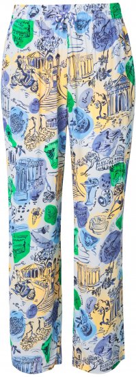 Ulla Popken Italy Print Elastic Waist Pants White - Jeansy & Spodnie w Dużych Rozmiarach – Plus Size - 