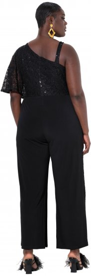 Ulla Popken Asymmetric Lace Panel Jumpsuit Black - Jeansy & Spodnie w Dużych Rozmiarach – Plus Size - 