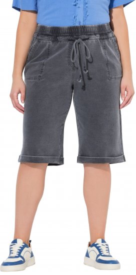 Ulla Popken Indigo Dyed Elastic Waist Jersey Shorts Black - Jeansy & Spodnie w Dużych Rozmiarach – Plus Size - 