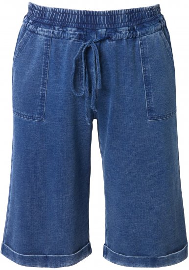 Ulla Popken Indigo Dyed Elastic Waist Jersey Shorts Blue - Jeansy & Spodnie w Dużych Rozmiarach – Plus Size - 