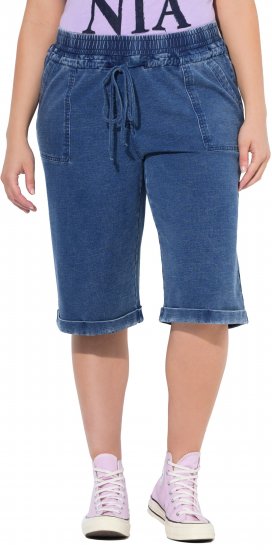 Ulla Popken Indigo Dyed Elastic Waist Jersey Shorts Blue - Jeansy & Spodnie w Dużych Rozmiarach – Plus Size - 