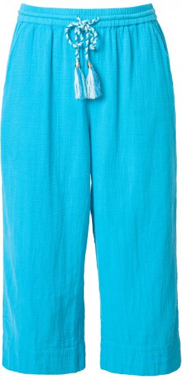 Ulla Popken Muslin Elastic Waist Culottes Blue - Jeansy & Spodnie w Dużych Rozmiarach – Plus Size - 