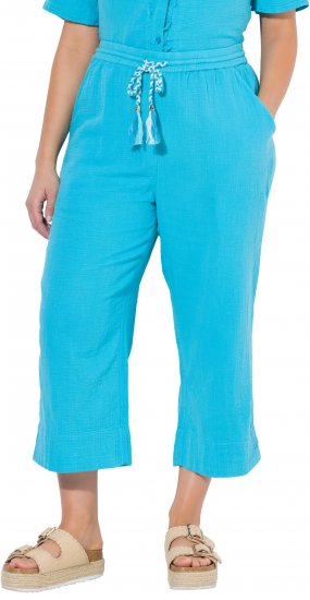 Ulla Popken Muslin Elastic Waist Culottes Blue - Jeansy & Spodnie w Dużych Rozmiarach – Plus Size - 