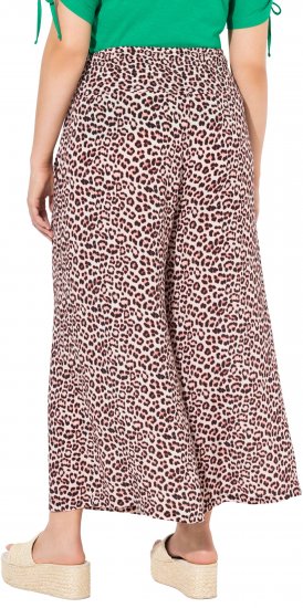 Ulla Popken Rose Wide Leg Elastic Waist Leopard Pattern Culottes White - Jeansy & Spodnie w Dużych Rozmiarach – Plus Size - 