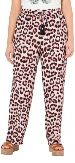 Ulla Popken Leopard Print Elastic Waist Pants White - Jeansy & Spodnie w Dużych Rozmiarach – Plus Size - 