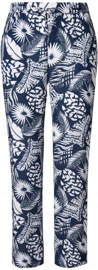 Ulla Popken Feather Print Elastic Waist Pants Blue - Jeansy & Spodnie w Dużych Rozmiarach – Plus Size - 
