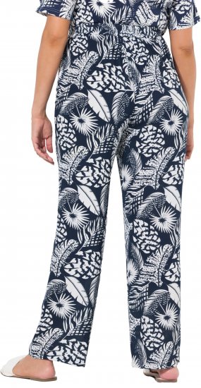 Ulla Popken Feather Print Elastic Waist Pants Blue - Jeansy & Spodnie w Dużych Rozmiarach – Plus Size - 