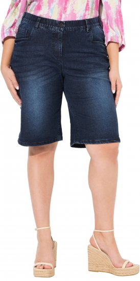 Ulla Popken Denim Wide Leg Elastic Waist Bermuda Shorts Denim Blue - Jeansy & Spodnie w Dużych Rozmiarach – Plus Size - 