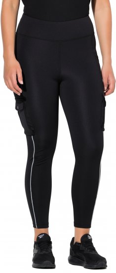 Ulla Popken Cargo Pocket Fleece Lined Sports Leggings Black - Jeansy & Spodnie w Dużych Rozmiarach – Plus Size - 
