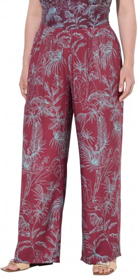 Ulla Popken Wide Leg Elastic Waist Jungle Print Palazzo Pants Brown - Jeansy & Spodnie w Dużych Rozmiarach – Plus Size - 