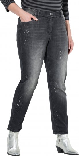 Ulla Popken Rivet Detail Stretch Fit Boyfriend Jeans Black - Jeansy & Spodnie w Dużych Rozmiarach – Plus Size - 