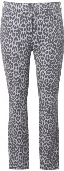 Ulla Popken Slim Leg Leopard Print Stretch Fit Jeans Bright Grey - Jeansy & Spodnie w Dużych Rozmiarach – Plus Size - 