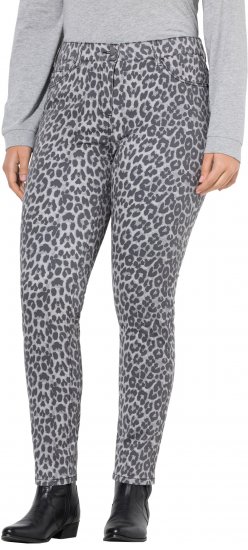Ulla Popken Slim Leg Leopard Print Stretch Fit Jeans Bright Grey - Jeansy & Spodnie w Dużych Rozmiarach – Plus Size - 