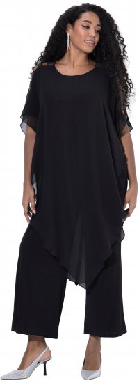 Ulla Popken Layered Chiffon Wrap Jumpsuit Grey - Jeansy & Spodnie w Dużych Rozmiarach – Plus Size - 