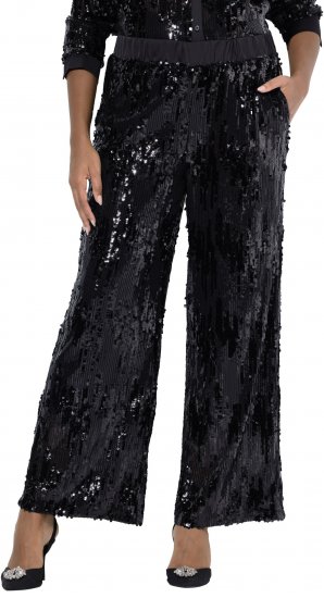 Ulla Popken Sequined Elastic Waist Pants Black - Jeansy & Spodnie w Dużych Rozmiarach – Plus Size - 