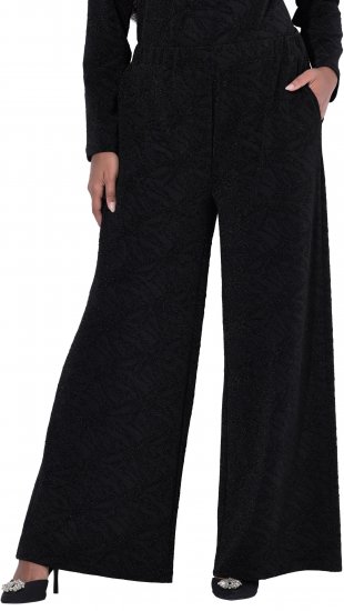 Ulla Popken Wide Leg Elastic Waist Glitter Pants Black - Jeansy & Spodnie w Dużych Rozmiarach – Plus Size - 