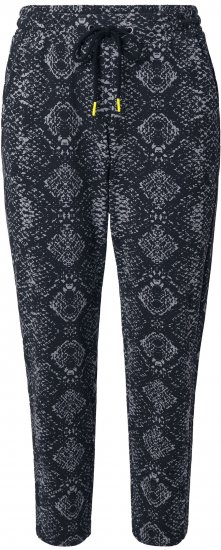 Ulla Popken Snake Print Elastic Waist Joggers Black - Jeansy & Spodnie w Dużych Rozmiarach – Plus Size - 