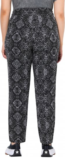 Ulla Popken Snake Print Elastic Waist Joggers Black - Jeansy & Spodnie w Dużych Rozmiarach – Plus Size - 