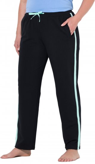 Ulla Popken Side Stripe Elastic Waist Joggers Black - Jeansy & Spodnie w Dużych Rozmiarach – Plus Size - 