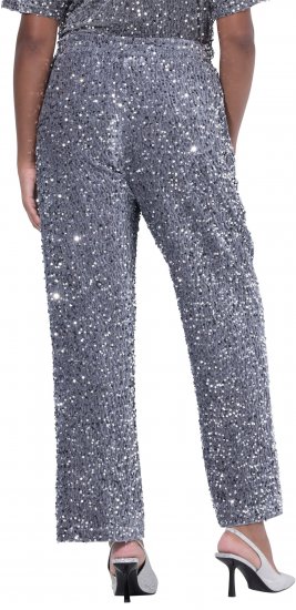 Ulla Popken Sequined Velvet Comfort Waist Pants Grey - Jeansy & Spodnie w Dużych Rozmiarach – Plus Size - 