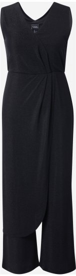 Ulla Popken Draped Sleeveless Glitter Jumpsuit Navy - Jeansy & Spodnie w Dużych Rozmiarach – Plus Size - 