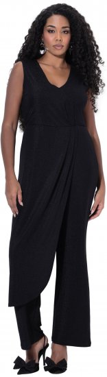 Ulla Popken Draped Sleeveless Glitter Jumpsuit Navy - Jeansy & Spodnie w Dużych Rozmiarach – Plus Size - 