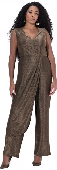 Ulla Popken Draped Sleeveless Glitter Jumpsuit Pearl White - Jeansy & Spodnie w Dużych Rozmiarach – Plus Size - 