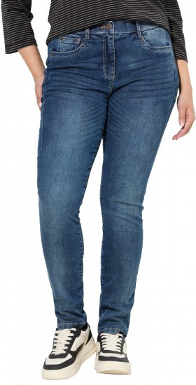 Ulla Popken Decorative Stitched Slim Leg Stretch Fit Jeans Blue Denim - Jeansy & Spodnie w Dużych Rozmiarach – Plus Size - 
