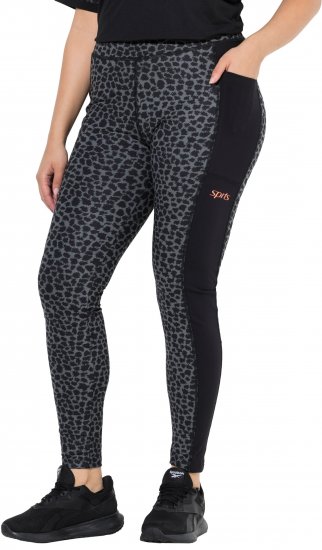 Ulla Popken Quick Drying Leopard Print Sport Leggings Black - Jeansy & Spodnie w Dużych Rozmiarach – Plus Size - 