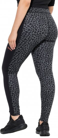 Ulla Popken Quick Drying Leopard Print Sport Leggings Black - Jeansy & Spodnie w Dużych Rozmiarach – Plus Size - 