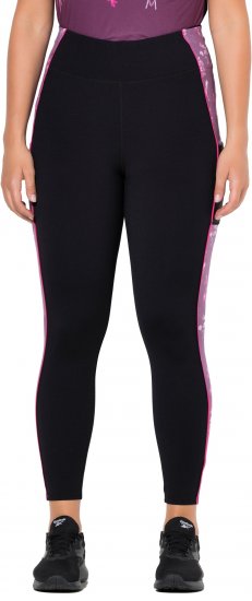 Ulla Popken Quick Drying Botanical Print Sport Leggings Black - Jeansy & Spodnie w Dużych Rozmiarach – Plus Size - 