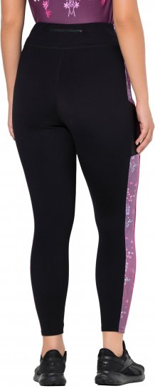 Ulla Popken Quick Drying Botanical Print Sport Leggings Black - Jeansy & Spodnie w Dużych Rozmiarach – Plus Size - 