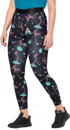 Ulla Popken Quick Drying Celestial Print Sport Leggings Black - Jeansy & Spodnie w Dużych Rozmiarach – Plus Size - 