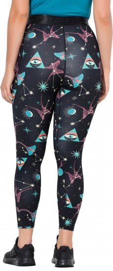 Ulla Popken Quick Drying Celestial Print Sport Leggings Black - Jeansy & Spodnie w Dużych Rozmiarach – Plus Size - 