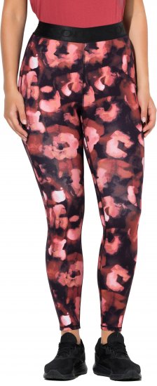 Ulla Popken Abstract Flower Print Performance Leggings Red - Jeansy & Spodnie w Dużych Rozmiarach – Plus Size - 