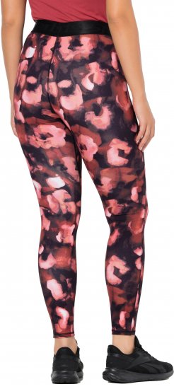 Ulla Popken Abstract Flower Print Performance Leggings Red - Jeansy & Spodnie w Dużych Rozmiarach – Plus Size - 