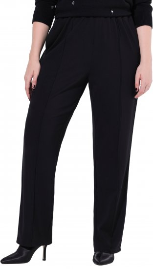 Ulla Popken Rose Wide Leg Stretch Waist Trousers Black - Jeansy & Spodnie w Dużych Rozmiarach – Plus Size - 