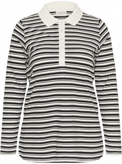 Kaffe Curve Miana Long Sleeve Polo Chalk with Black Stripe - Koszulki polo - 