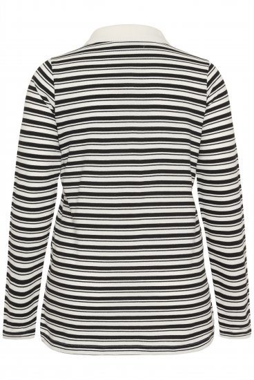 Kaffe Curve Miana Long Sleeve Polo Chalk with Black Stripe - Koszulki polo - 