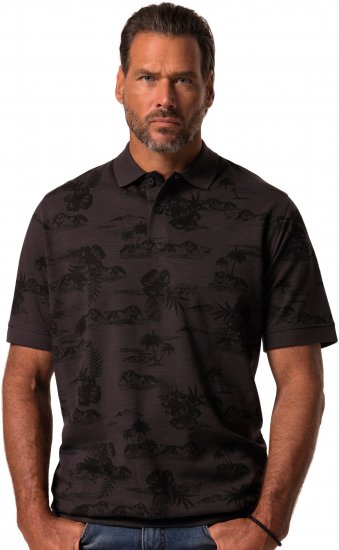 JP1880 Pique with All-over Print Polo Shirt TALL Black - TALL koszulki polo - Koszulki polo TALL dla wysokich
