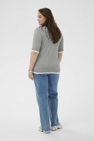 Kaffe Curve Lizzy Contrast Knitted Polo Grey Melange - Koszulki polo - 