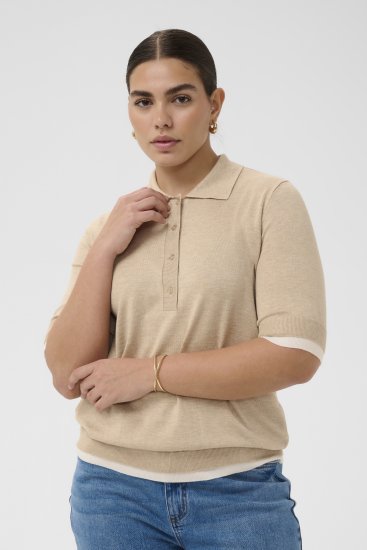 Kaffe Curve Lizzy Contrast Knitted Polo Feather Grey Melange - Koszulki polo - 