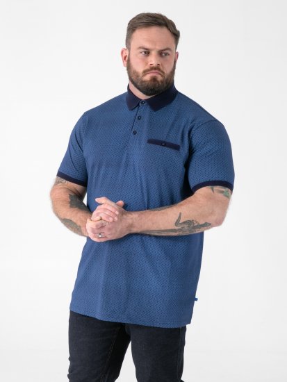 D555 Murray Printed Jacquard Collar & Cuff Short Sleeve Polo Blue - Koszulki polo - Koszulki Polo 2XL-8XL
