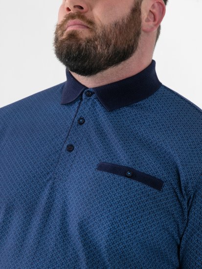 D555 Murray Printed Jacquard Collar & Cuff Short Sleeve Polo Blue - Koszulki polo - Koszulki Polo 2XL-8XL